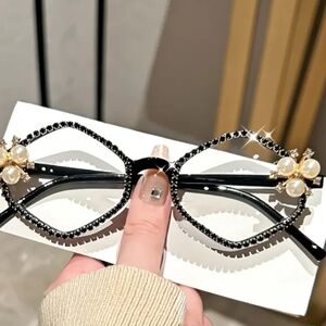 Black Bling 2.5 Reader Glasses w/  Crystals Pearl Accents  Lightweight